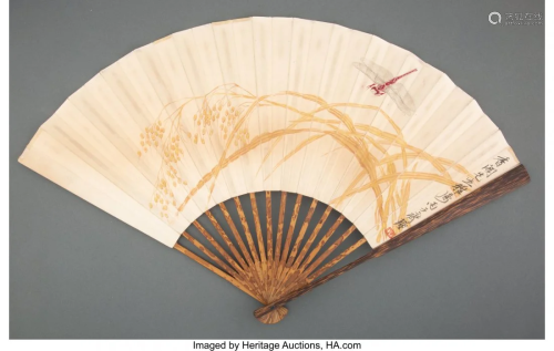 78199: Qi Baishi (Chinese, 1864-1957) Dragonfly Fan lea