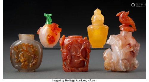78031: A Group of Five Carved Agate Snuff Bottles 3-1/2