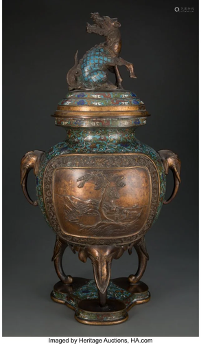 78287: A Japanese Cloisonné and Bronze Censer 21