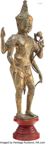 78253: A Southeast Asian Partial Gilt Bronze Four-Armed