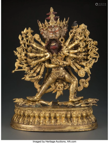 78244: A Tibetan Gilt Bronze Figure of Kalachakra with