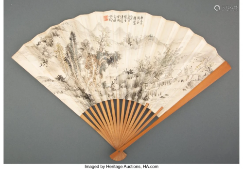 78200: Wang Rong (Chinese, 1896-1972) Landscape Fan lea