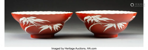 78116: A Pair of Chinese Coral-Ground Porcelain Bamboo