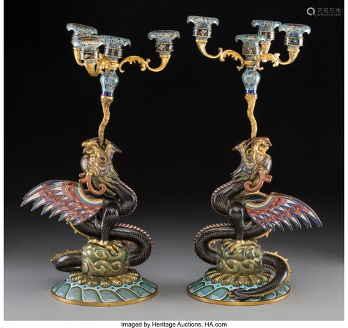 78141: A Pair of Chinese Cloisonné and Gilt Bron