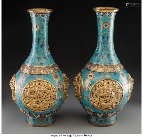 78142: A Rare Pair of Chinese Cloisonné and Gilt