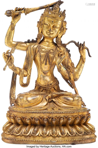 78239: A Gilt Bronze Figure of Manjughosha, 18th centur