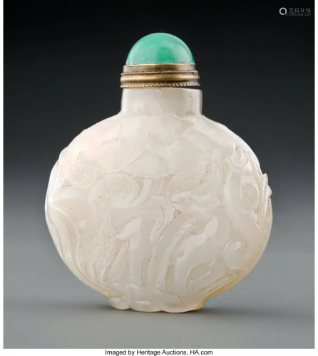 78012: A Chinese Carved White Jade Snuff Bottle 2-1/2 x