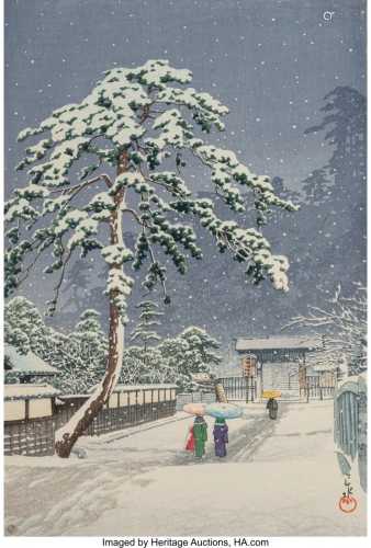78333: Hasui Kawase (Japanese, 1883-1957) Honmonji Temp