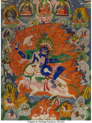 78258: A Large Tibetan Thangka of Palden Lhamo 30 x 22-
