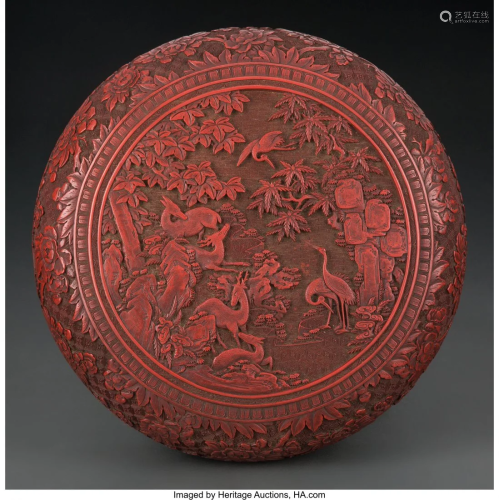 78151: A Chinese Carved Cinnabar Lacquer Box, Qing Dyna