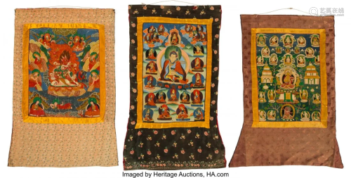 78260: Three Tibetan Painted Thangkas 21 x 17 inches (5