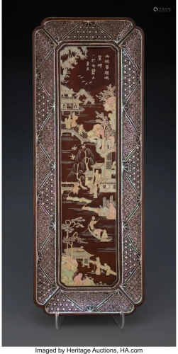 78152: A Chinese Mother-of-Pearl Inlaid Brown Lacquer T