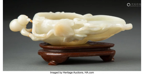 78040: A Chinese Carved Jade Brush Washer 1-5/8 x 5-1/2
