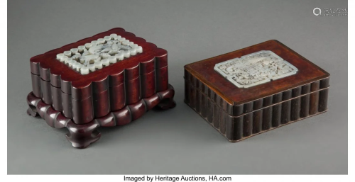 78153: Two Chinese Wood Boxes with Inset Jade Plaques 1