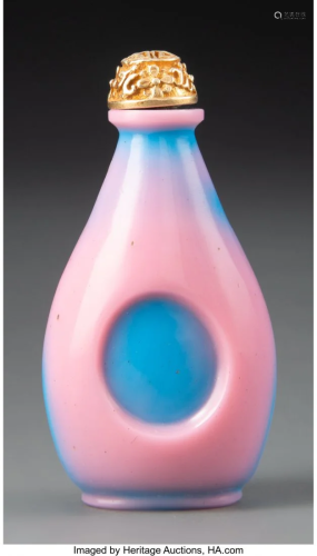 78010: A Chinese Pink and Blue Glass Snuff Bottle 2-1/2