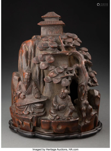 78166: A Chinese Carved Bamboo Mountain with Figures 7-