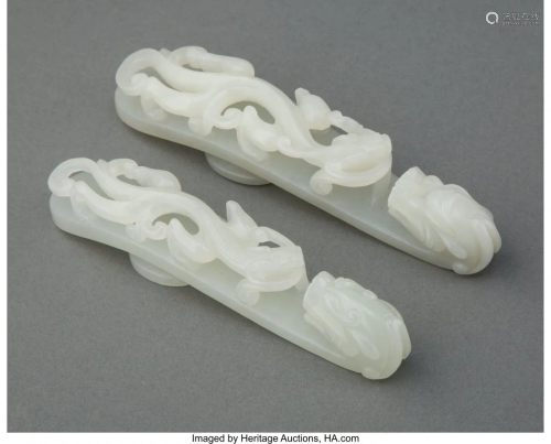 78042: Two Chinese White Jade Belt Hooks 5 x 1 x 1 inch