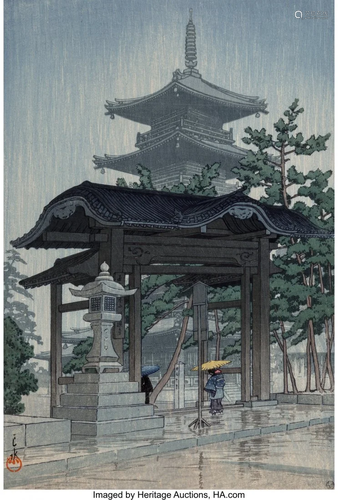 78327: Hasui Kawase (Japanese, 1883-1957) Zentsuji Temp