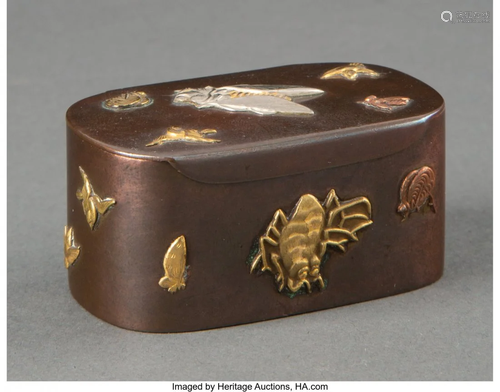 78295: A Japanese Copper Ink Box with Mixed Metal Appli