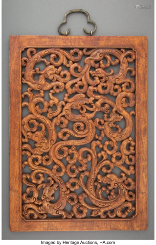 78168: A Chinese Carved Wood Hanging Chilong Panel 18-5