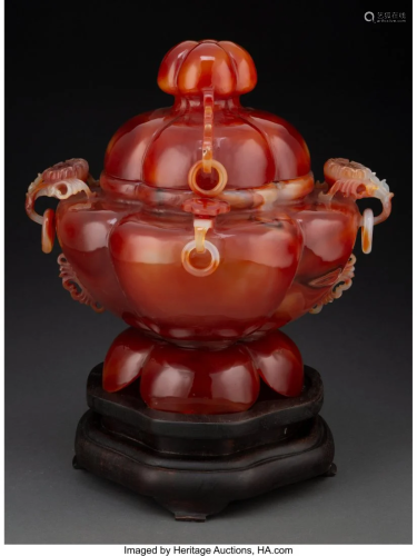 78069: A Chinese Carved Agate Censer 9-3/4 x 10 x 9-1/2