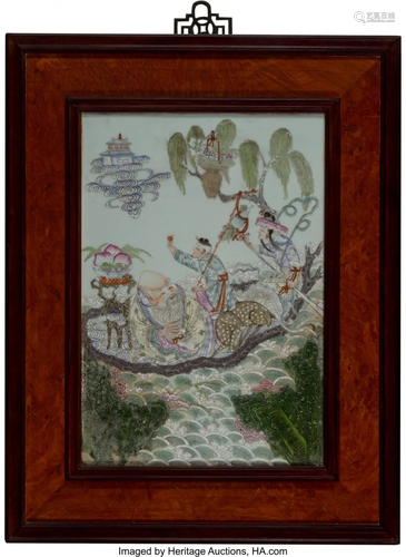 78189: A Chinese Enamel Porcelain Plaque Depicting Magu