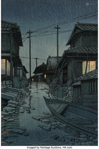 78328: Hasui Kawase (Japanese, 1883-1957) Night Rain at