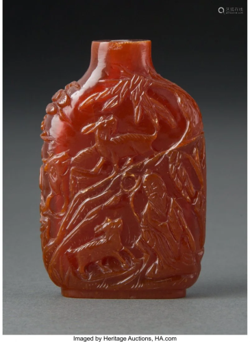 78018: A Chinese Carved Amber Snuff Bottle 2-5/8 x 1-3/