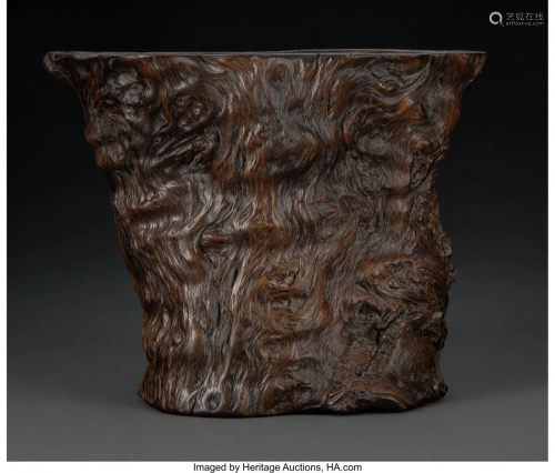 78169: A Chinese Rootwood Brushpot 6-1/2 x 8-1/2 x 7 in