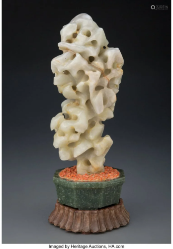 78035: A Chinese Carved Celadon Jade Scholar's Rock 11-