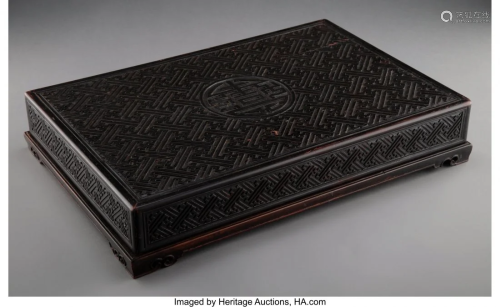 78161: A Chinese Carved Hardwood Document Box, Qing Dyn