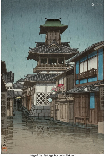 78329: Hasui Kawase (Japanese, 1883-1957) Bell Tower at