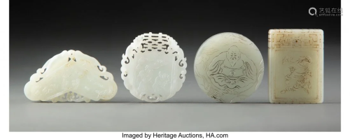 78036: A Group of Four Chinese Carved Jade Plaques 2-1/