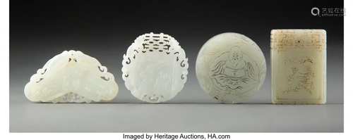 78036: A Group of Four Chinese Carved Jade Plaques 2-1/