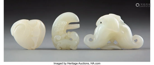 78052: Three Chinese Jade Carvings 1-3/8 x 2-3/8 inches