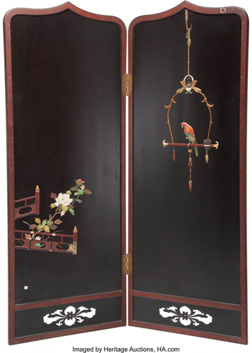 78297: A Japanese Stone Inlaid Two-Panel Screen 73-3/8