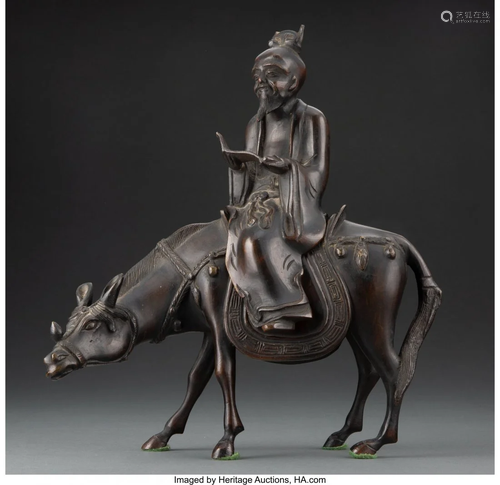 78135: A Chinese Patinated Bronze Figure on a Mule 10-3