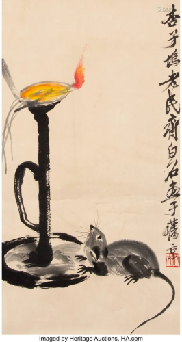 78196: Qi Baishi (Chinese, 1864-1957) Mouse Hanging scr