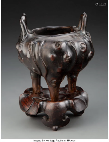 78172: A Chinese Carved Hardwood Censer on Stand 9 x 4-