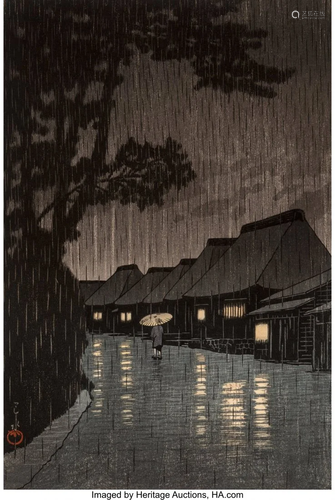 78330: Hasui Kawase (Japanese, 1883-1957) Rainy Night a