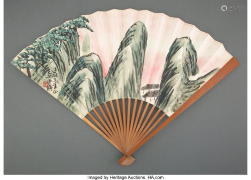 78197: Qi Baishi (Chinese, 1864-1957) Landscape Fan lea
