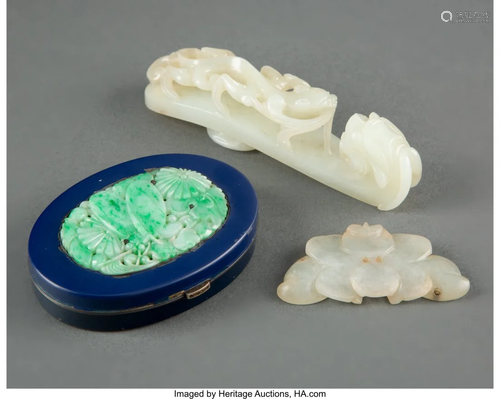 78045: Three Chinese Jade Articles Marks: (lion passant