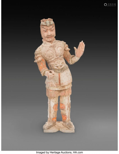 78081: A Chinese Painted Pottery Soldier, Tang Dynasty