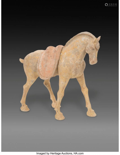 78084: A Chinese Pottery Horse with Saddle 14 x 8 x 17