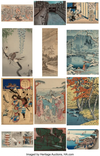 78338: Eleven Japanese Woodblock Prints and One Paintin