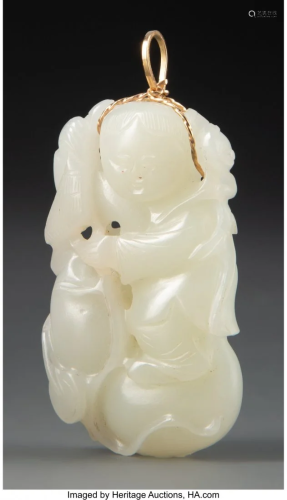 78046: A Chinese White Jade Boy Toggle 2-1/8 x 1-1/4 in