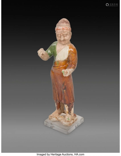 78082: A Chinese Sancai Glazed Pottery Foreigner, Tang