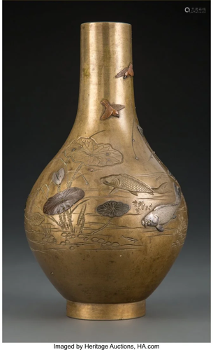 78290: A Miyabe Atsuyoshi Gilt Bronze Vase with Silver