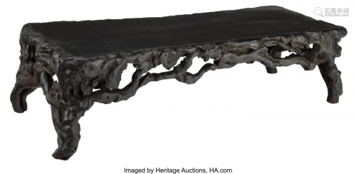 78164: A Chinese Black Lacquered Rootwood Table, Qing D
