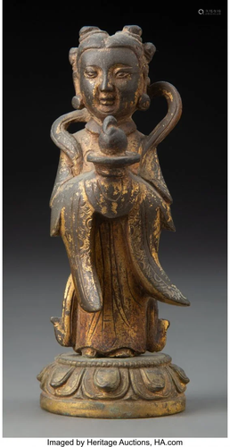 78132: A Chinese Gilt Bronze Figure of Longnu, Ming Dyn